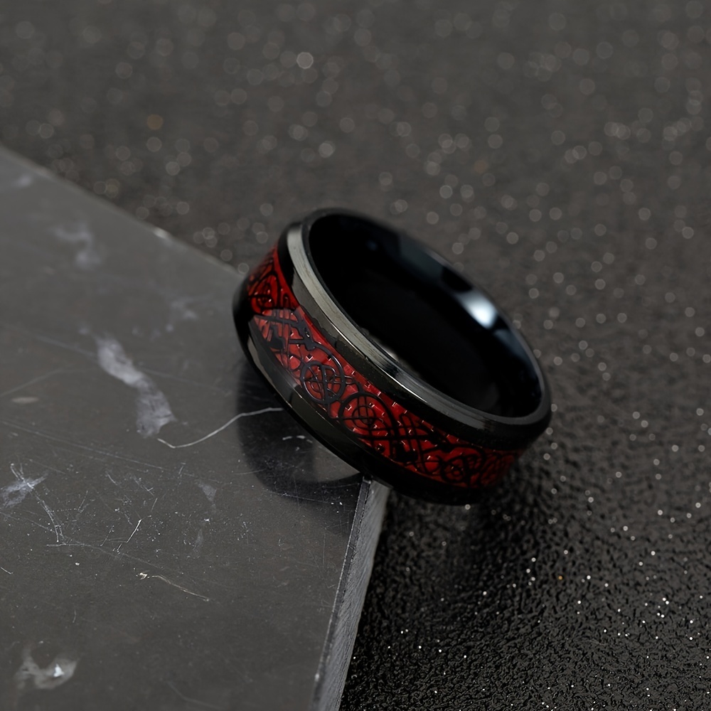 Men's Steel Carbon Fiber & Women's Ruby Garnet Ring Set